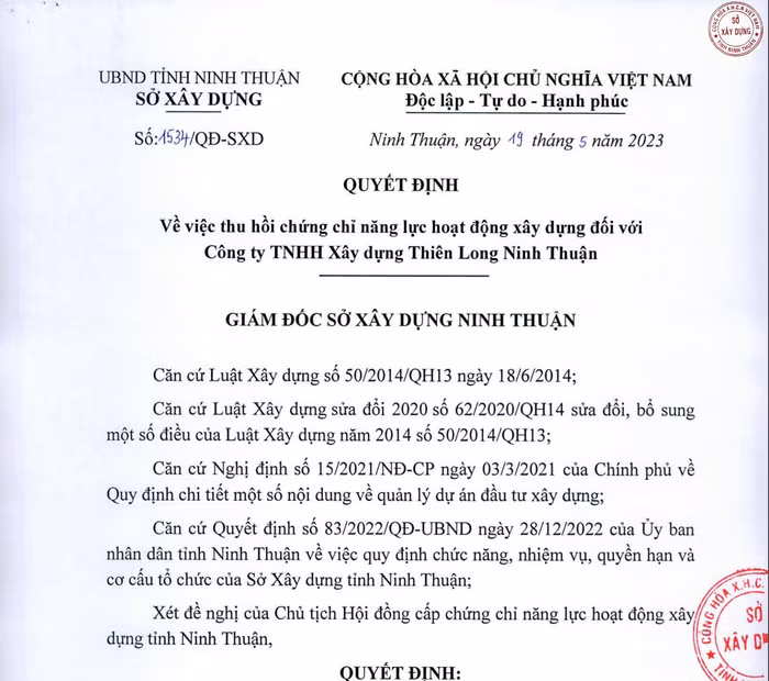 thu hồi chứng chỉ năng lực hoạt động xây dựng