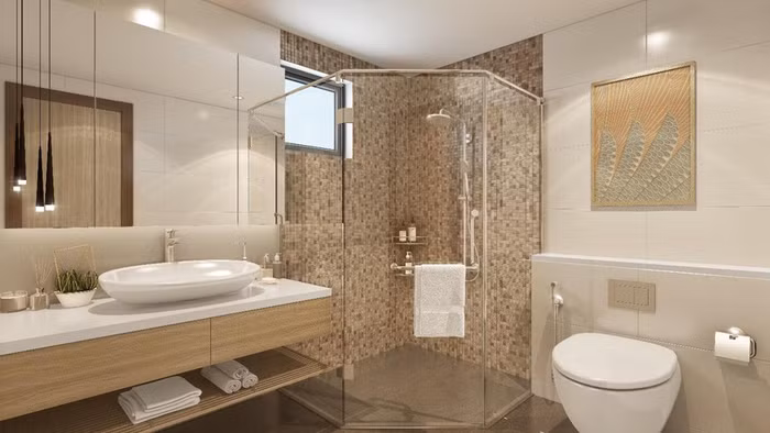 Thiết bị trong phòng tắm tại Hinode City có công nghệ chống bám bẩn, luôn sáng bóng