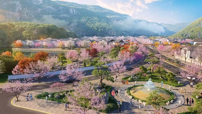 Phối cảnh công viên suối khoáng nóng thuộc giai đoạn 2 dự án Yoko Onsen Quang Hanh