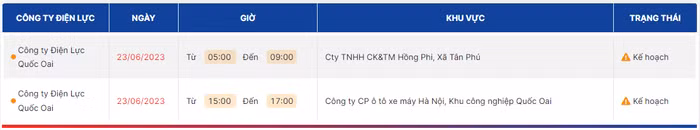 lịch cắt điện