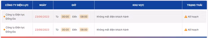 lịch cắt điện