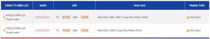 lịch cắt điện