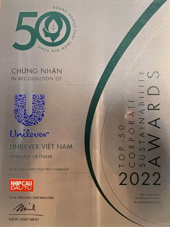 Unilever Việt Nam được vinh danh tại giải thưởng Doanh nghiệp Phát triển Bền vững - Corporate Sustainability Awards