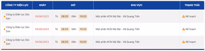 lịch cắt điện