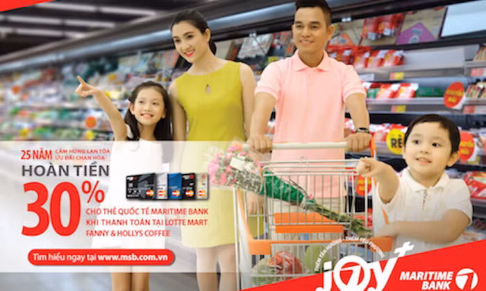Thả ga mua sắm tại Lotte Mart, hoàn tiền 30% cho chủ thẻ Maritime Bank