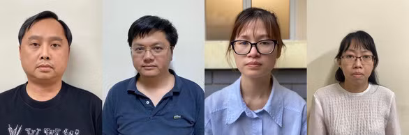 Các bị can (từ trái qua): Đỗ Thành Nhân, Đỗ Đức Nam, Trịnh Thị Thúy Linh và Lê Thị Thùy Liên - Ảnh: CACC