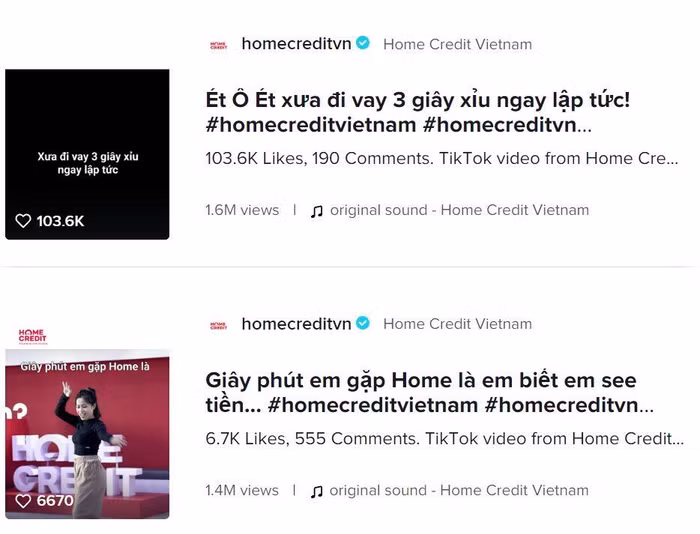Chuỗi video ‘triệu’ view của Home Credit trên TikTok.