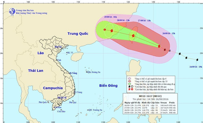 Bão giật cấp 17 hướng vào đông bắc Biển Đông