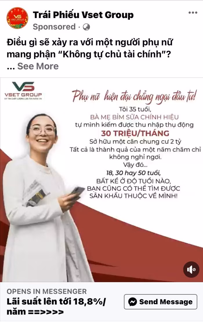 Thông điệp quảng cáo chào bán trái phiếu của Vsetgroup hướng đến phụ nữ mà đặc biệt là các "bà mẹ bỉm sữa"
