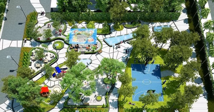 Phối cảnh khuôn viên ngập tràn màu xanh tại dự án Melinh Vista City