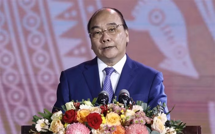 Chủ tịch nước Nguyễn Xuân Phúc phát biểu tại buổi lễ. (Ảnh: TTXVN)