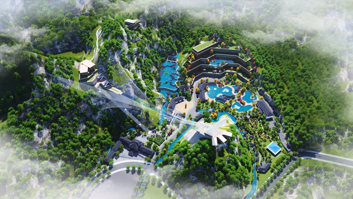 Phối cảnh công viên suối khoáng nóng thuộc hệ sinh thái onsen tại Quang Hanh của Sun Group.