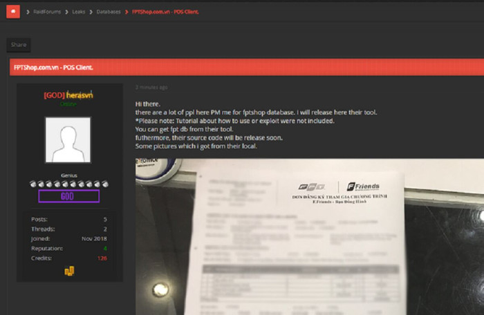 Sau Thế giới Di động, hacker công bố dữ liệu khách hàng FPTShop?