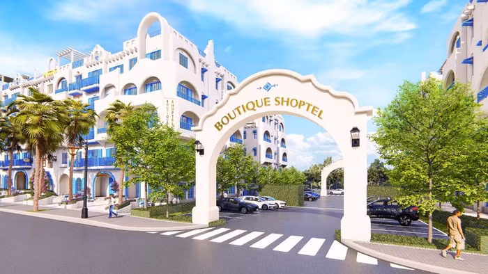 Boutique Shoptel tại NovaWolrd Phan Thiet được thiết kế theo phong cách kiến trúc Santorini ấn tượng