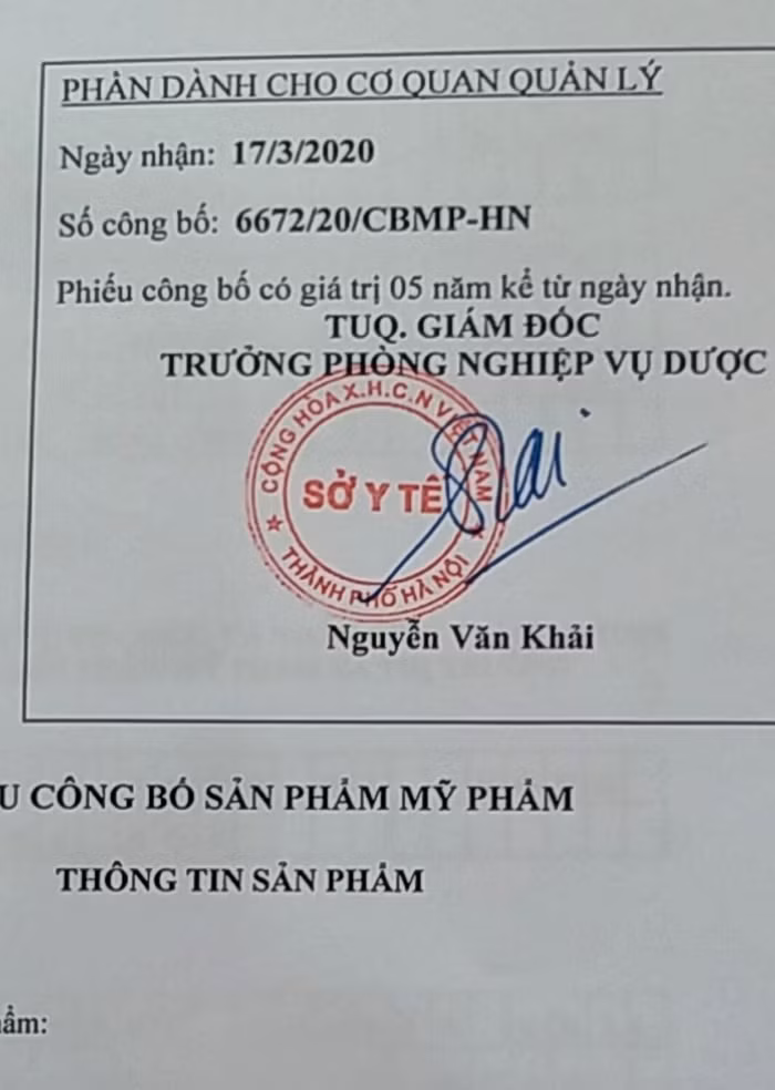 Hình ảnh bà Loan cho rằng: sản phẩm đã được công bố sản phẩm và gửi cho PV
