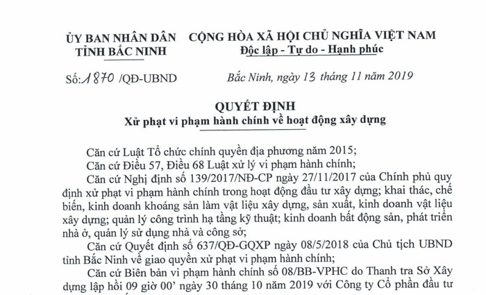 Xử phạt hơn 100 triệu đối với Công ty Hoàng Gia Bắc Ninh vì xây dựng không phép