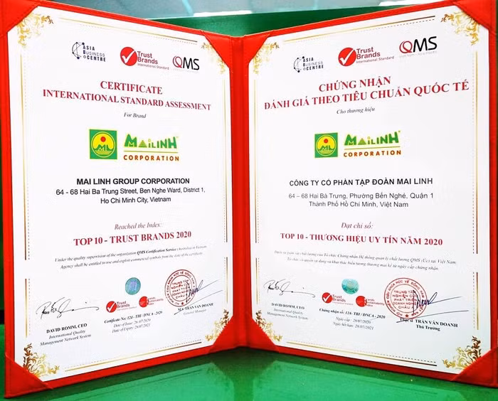 Mai Linh thuộc “Top 10 – Thương hiệu uy tín năm 2020”