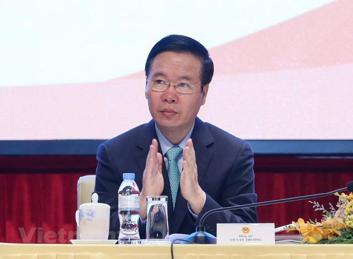 Đồng chí Võ Văn Thưởng - Thường trực Ban Bí thư tham dự phiên họp toàn thể về công tác xây dựng Đảng và công tác Đảng ngoài nước trong khuôn khổ hội nghị. (Ảnh: PV/Vietnam+)