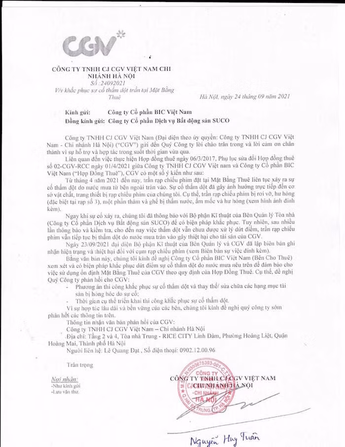 Đơn khiếu nại vượt cấp của các hộ kinh doanh tại khối đế tòa Trung, chung cư Rice City Linh Đàm