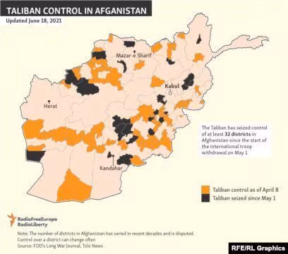 Trong 6 tuần, Taliban chiếm quyền kiểm soát của hơn 30 quận trên lãnh thổ Afghanistan