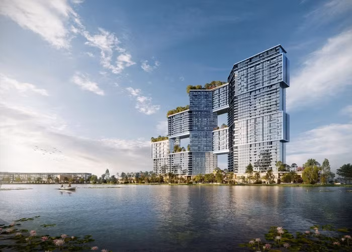 Dự án Sky Forest gồm 3 toà tháp, có độ cao gần 200m, soi mình bên vịnh đảo rộng mênh mông với diện tích mặt nước lên tới 50 ha.