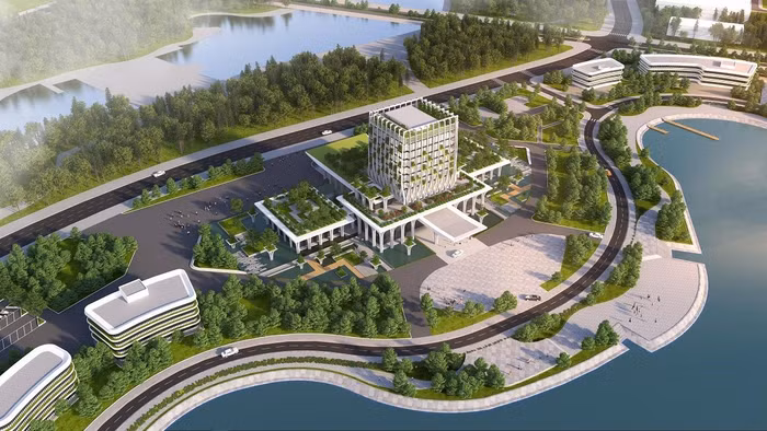 Phối cảnh nhà điều hành của Khu đô thị Đại học Quốc gia Hà Nội