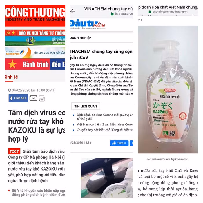 Nước rửa tay khô Kazoku được giới thiệu trên các kênh truyền thông chính thống từ ngày 04/02/2020. Ảnh cắt từ màn hình.