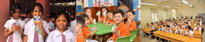 61 triệu trẻ em ở 41 quốc gia khác nhau đã được tặng sữa hoặc đồ uống bổ dưỡng đóng trong hộp giấy Tetra Pak thông qua các chương trình dinh dưỡng học đường.