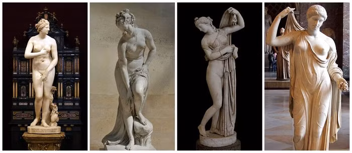 Từ trái qua: Venus de Medici, Venus Allegrain, Venus Kallipygos và Venus Frejus, các phiên bản của Venus tại Thác mặt trời.