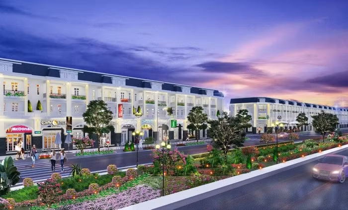 Phối cảnh dãy shophouse nhộn nhịp hình thành trên trục đường lớn của Century City