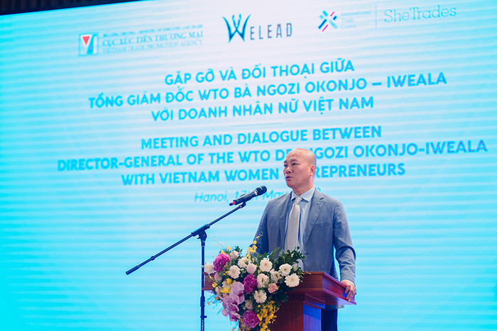 Ông Vũ Bá Phú, Cục trưởng Cục Xúc tiến thương mại, Bộ Công Thương phát biểu tại Cuộc gặp gỡ Tổng Giám đốc WTO: Tham gia lĩnh vực kinh doanh yêu thích là nguồn cảm hứng quan trọng nhất