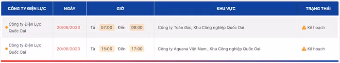 lịch cắt điện