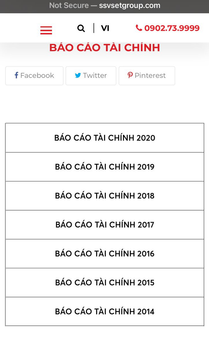 Các báo cáo tài chính qua các năm của Vsetgroup được đăng tải trên website http://ssvsetgroup.com/