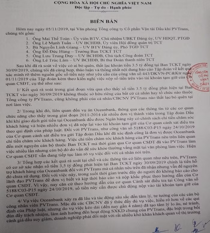3,5 tỷ "bỏ quên" tại PVTrans là tiền chăm sóc khách hàng