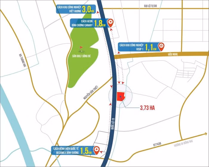 Vị trí khu đất nằm trên mặt tiền Quốc lộ 13 mà PDR “thâu tóm” tại Bình Dương