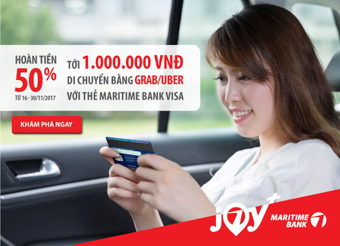 Chủ thẻ Maritime Bank được hoàn tiền tới 1 triệu đồng khi đi Grab và Uber