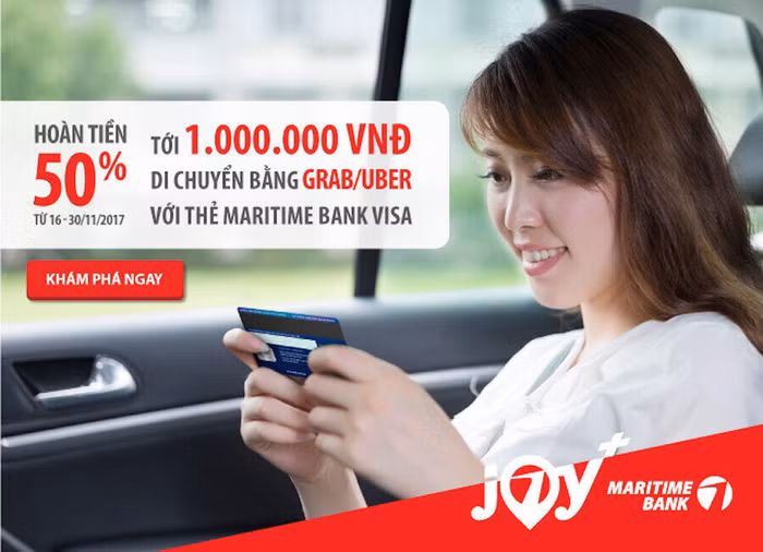 Chủ thẻ Maritime Bank được hoàn tiền tới 1 triệu đồng khi đi Grab và Uber