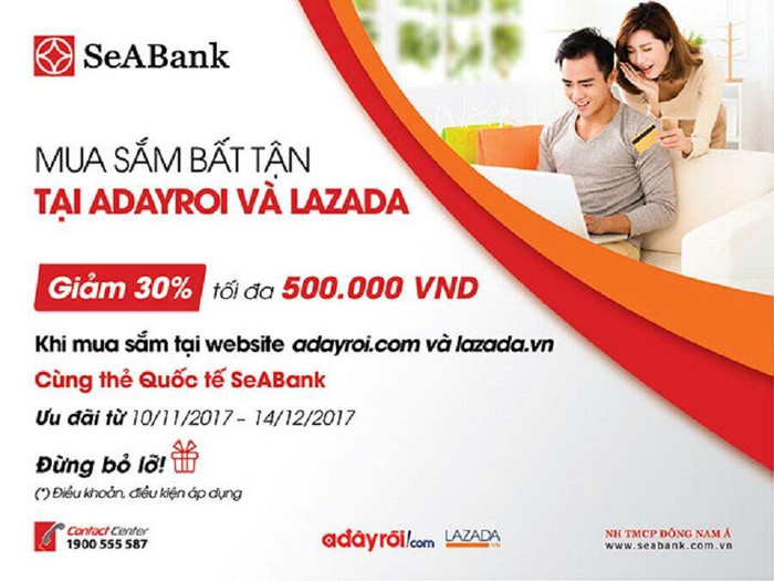 SeABank giảm giá 30% khi mua sắm tại Adayroi và Lazada