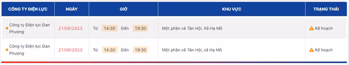 lịch cắt điện