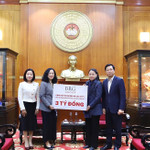 Bà Nguyễn Hoàng Yến, Phó Tổng Giám đốc Tập đoàn BRG đại diện trao tặng ủng hộ qua Ủy ban Trung ương Mặt trận Tổ quốc Việt Nam