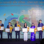Ông Tal Cohen (thứ năm từ trái sang), đại diện ban lãnh đạo Tập đoàn TH nhận vinh danh top 10 Doanh nghiệp bền vững 2025