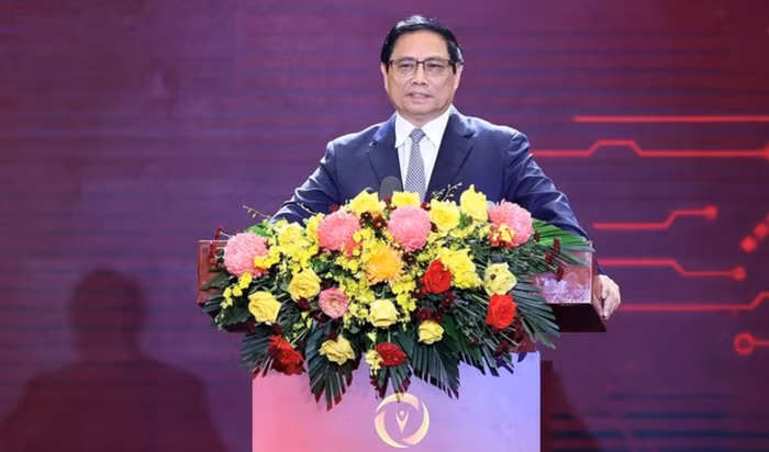 Thủ tướng Phạm Minh Chính phát biểu tại Ngày Chuyển đổi số quốc gia (10/10). Ảnh: TTXVN