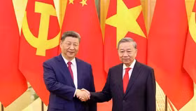 Tổng Bí thư Tô Lâm bắt tay Tổng Bí thư, Chủ tịch nước Trung Quốc Tập Cận Bình trước hội đàm
