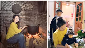 Vợ chồng Văn Hậu đã đưa con trai về quê anh ở Thái Bình (cũ) từ trước đó, cùng gia đình chuẩn bị cho Tết