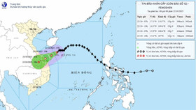 Hướng di chuyển của bão số 12, cập nhật sáng 22/10