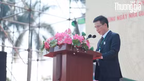 Tiến sĩ Nguyễn Huy Oanh, hiệu trưởng trường đại học Trưng Vương phát biểu tại sự kiện kỷ niệm 15 năm thành lập trường đại học Trưng Vương