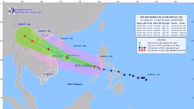Bão số 10 di chuyển rất nhanh về phía vùng biển và đất liền khu vực Bắc Trung Bộ và Bắc Bộ nước ta, càng vào gần bờ biển nước ta bão càng mạnh lên