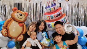 Diễn viên Mạnh Trường cùng vợ và các con