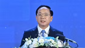 Ông Trịnh Văn Quyết, Ủy viên Bộ Chính trị, Bí thư Trung ương Đảng, Trưởng Ban Tuyên giáo và Dân vận Trung ương phát biểu tại lễ khai mạc Hội báo toàn quốc 2026 