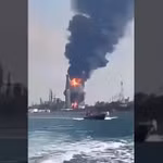 Cột khói đen dày đặc bốc lên khi ngọn lửa bùng cháy dữ dội trong nhà máy lọc dầu